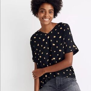 Madewell Dark Floral Print Blouse Short Sleeve Minimal Chic French Style Top M